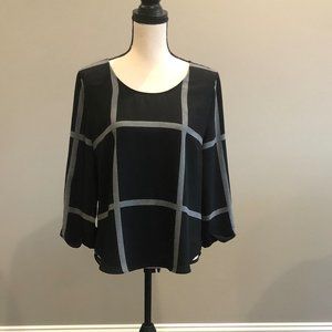 Black and White Windowpane Long-sleeve Blouse
